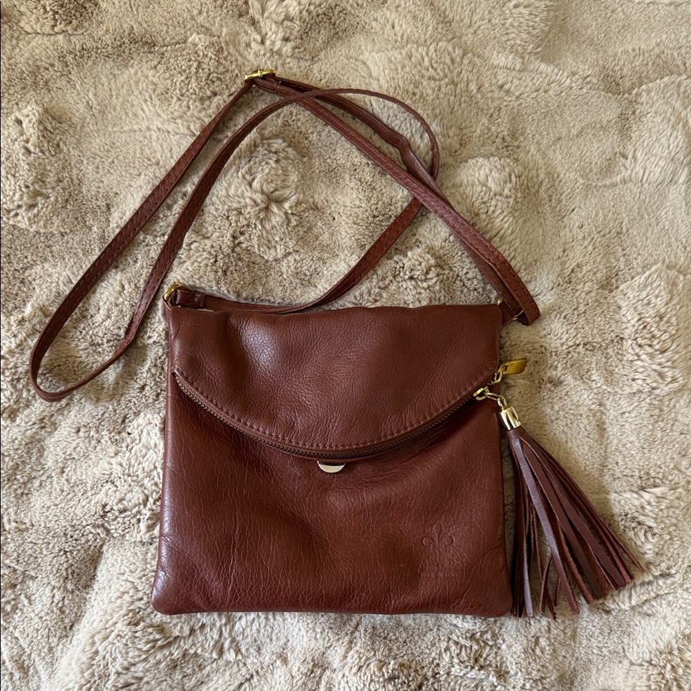 Vera Pella (Made in Italy) Mini Flap Leather Crossbody Bag in Chestnut